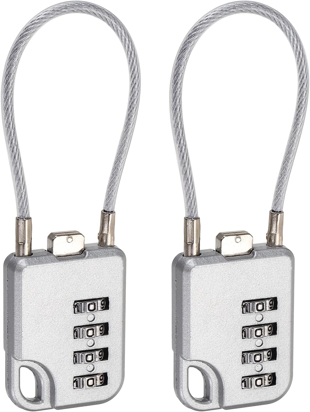 PATIKIL Combination Padlock (5.3 Inch, Grey) (2 Pcs), 4-Digit Combo Padlock Luggage Locks with Coated Steel Wire Rope, Suit for Gym Locker/Fence/Storage/Backpack/Toolbox/Cabinets