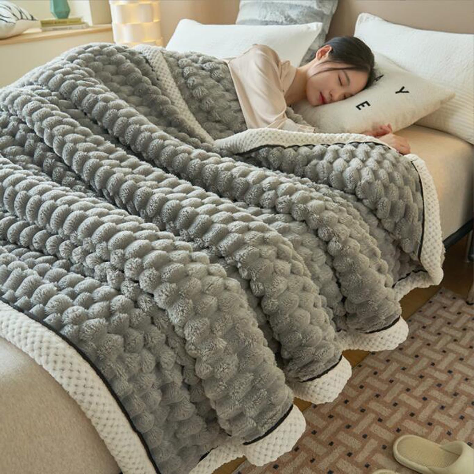 LGYKUMEG Grey Fur Throw 120x200cm, Two-Sided Fleece Blanket for Winter Bedspread, Sofa and Couch Blanket