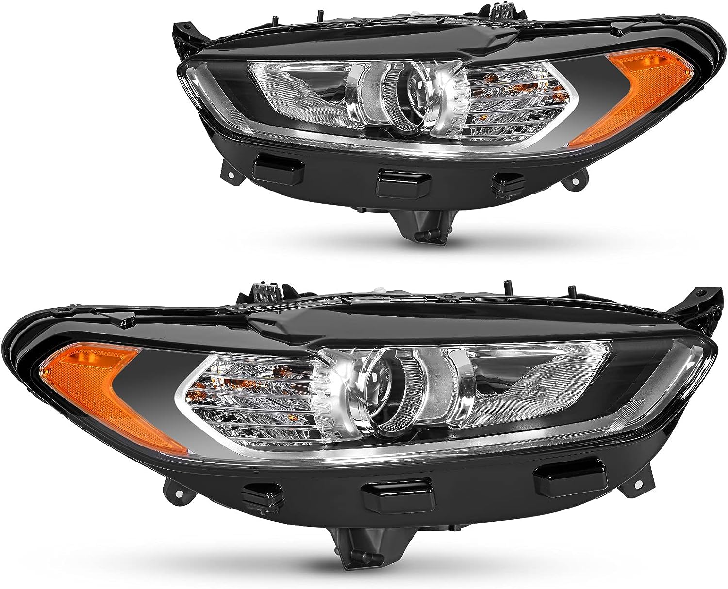 Headlights Assembly Compatible with 2013-2016 Ford Fusion Headlamp Replacement Black Housing Clear Lens Amber Reflector Pair