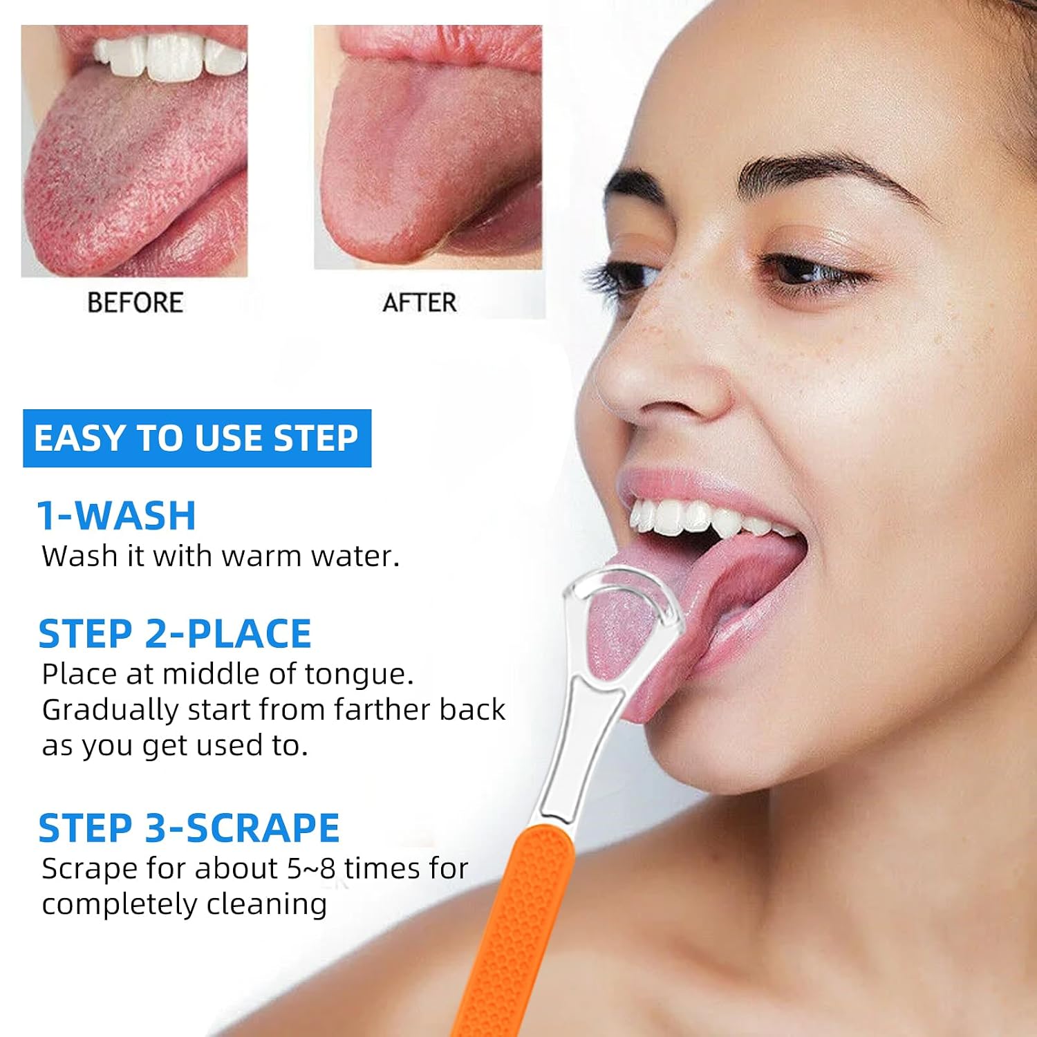 Stainless Steel Tongue Scraper for Adults, Double-Layer Tongue Cleaner for Bad Breath, Silicone Handle, Wide-Head Design, Dental Kit Oral Care Tools, Scrappers Tool (2 PCS)