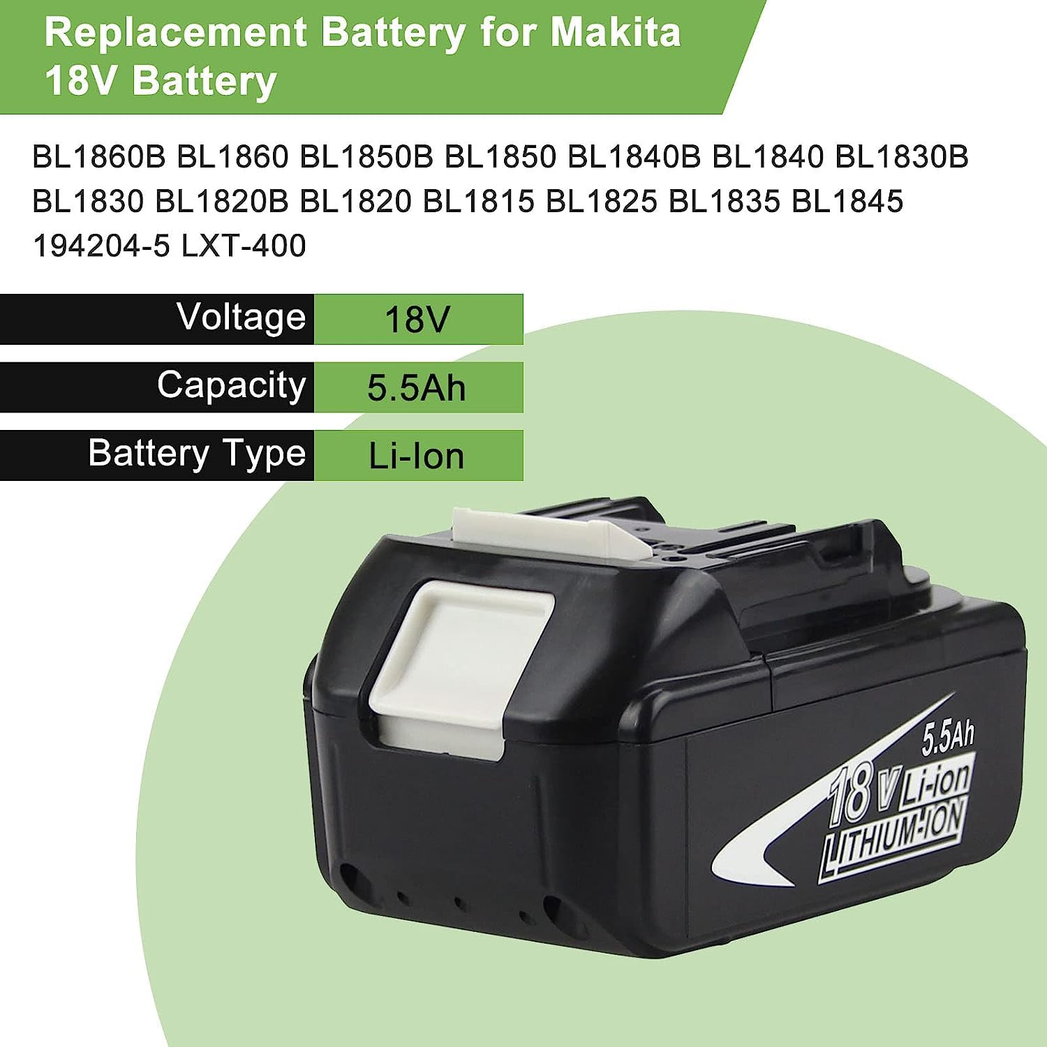 2x Batteries 18V 5.5Ah Li-ion Pour Makita BL1860B BL1840 Etc. - Rechargeable, Avec Indicateur LED - 12
