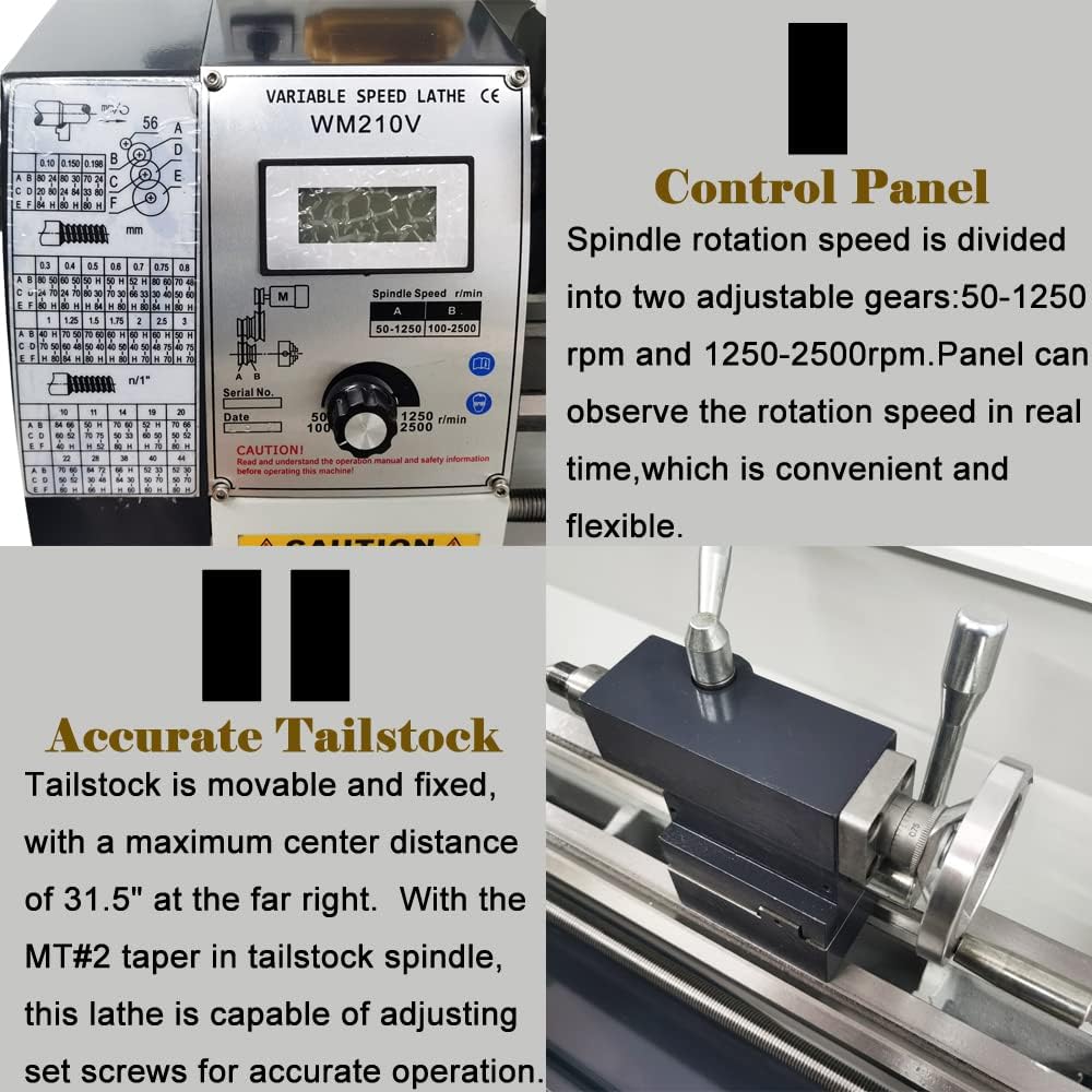 Inch Thread Metal Lathe Brushless Motor Variable Speed Precision Bench Turning Machine with Double Head Double Chuck (8”x 32" Double Chuck)