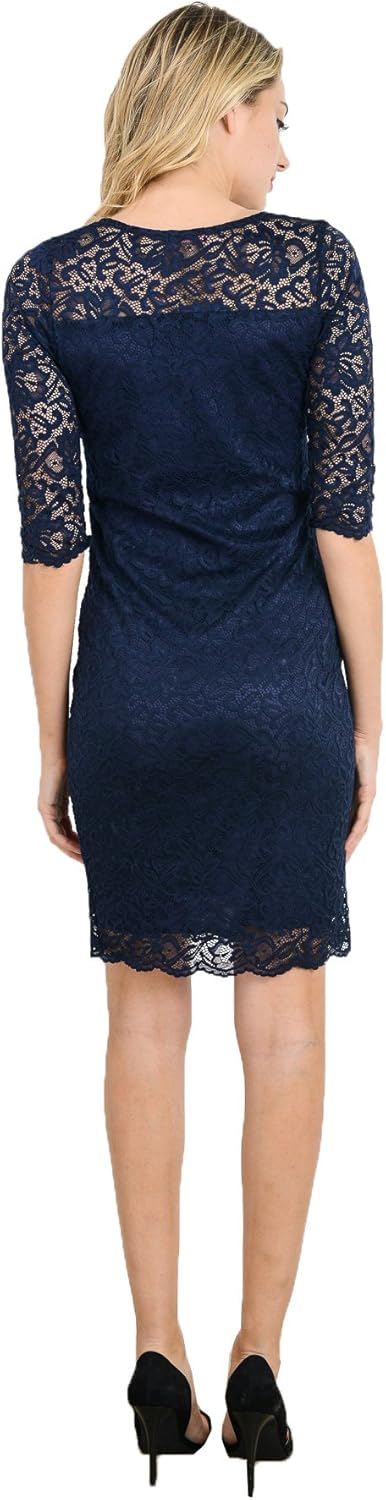 Hello Miz Womens Maternity Floral Lace Knee Length Bodycon Dress (X-Large, Navy)