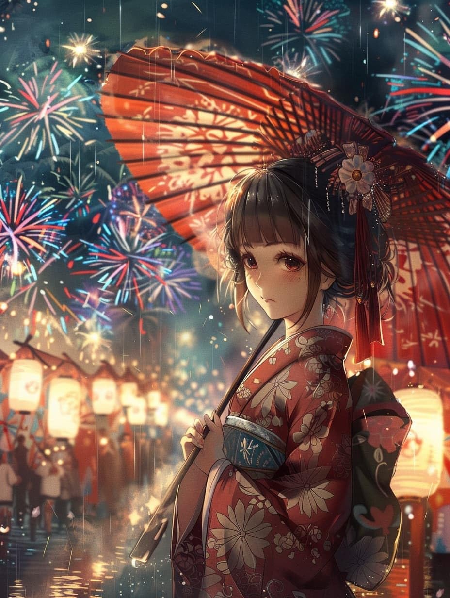 WallustrioaW Cross Stitch Kits,Fireworks and Japanese Girl,DIY Needlework Kits 11CT Stamped Cross Stitch for Beginners Adults Home Bedroom Decoration,16x20in