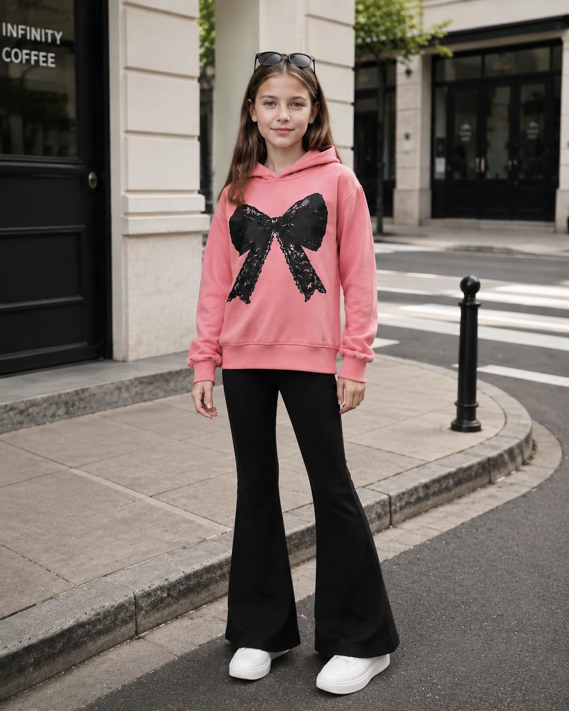 Yoxindax Girls Clothes 2 Piece Cute Butterfly Print Hoodie Tops & Flare Pants Fall Winter Outfits Teen Tween Girls 7-14Y