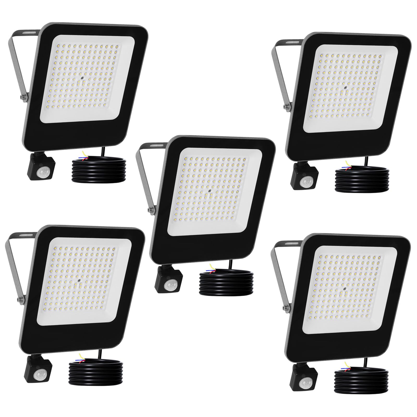100W LED Strahler mit Bewegungsmelder Außen, 5 Stücke Außenlampe 6500K Kaltweiß Superhell Fluter Scheinwerfer Licht, IP65 Wasserdicht Außenstrahler Flutlicht für Garten, Innenhöfe, Garage