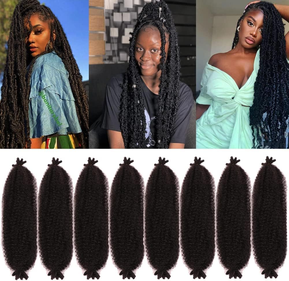 Springy Afro Twist Hair Pre-Separated Spring Twist for Faux Locs Marley Crochet Braiding Hair Extensions (1B#, 24 Inch (Pack of 8))