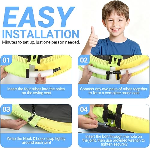 Miniatura 7 de Columpio para árbol de platillo para niños y adultos, para exteriores, capacidad de peso de 900 libras, columpio redondo con cuerda ajustable para