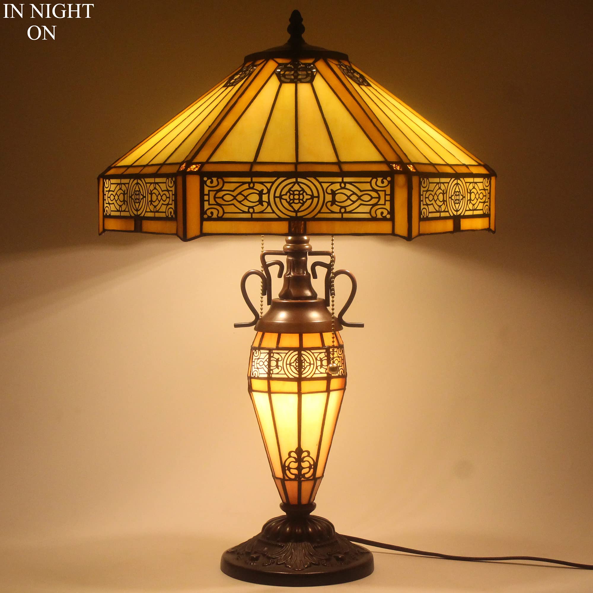 WERFACTORY Tiffany Table Lamp Yellow Stained Glass Hexagon Mission