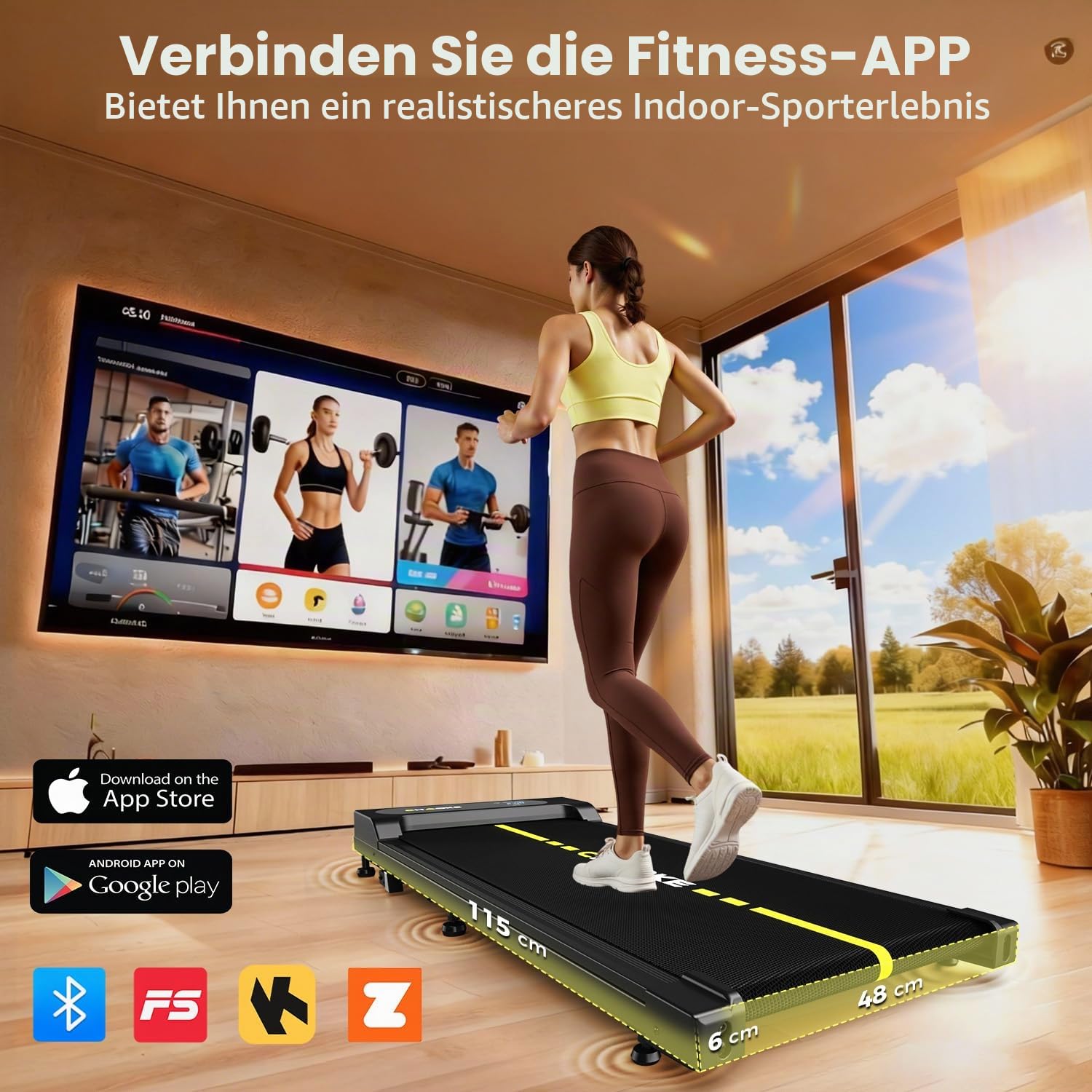 Laufband für Zuhause mit App, Leises Laufband bis 12km/h mit Lautsprechern, 5-in-1 Walking Pad klappbar mit 2,75HP Motor, Treadmill mit 9% Steigung, LCD-Anzeige, Gelenkschonend, Bis 160KG