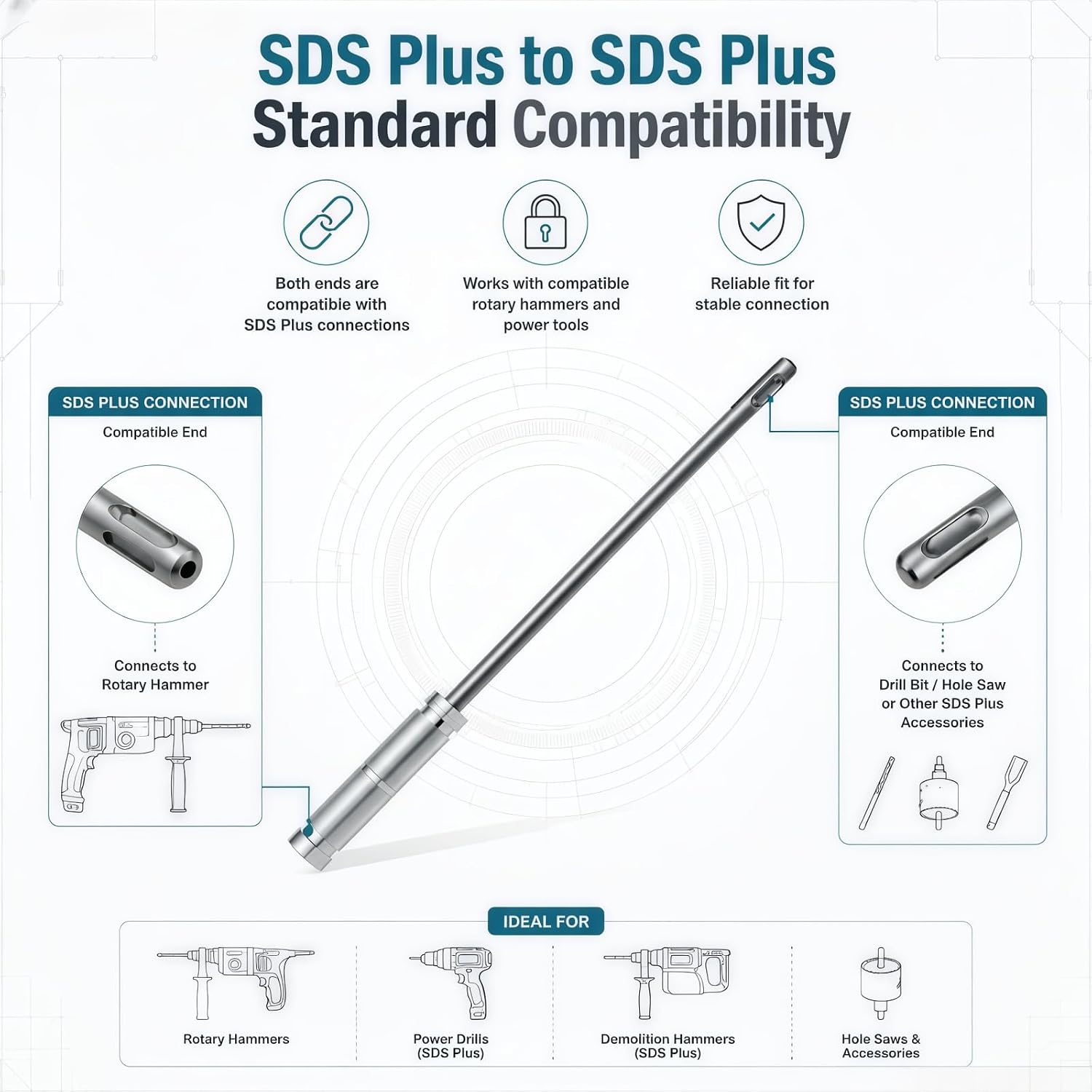 SDS Plus to SDS Plus Adapter Extension Shaft,Total Length 11.81"