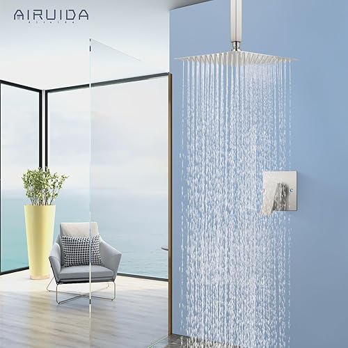 Miniatura 3 de Airuida Juego de grifo de ducha y mango de una sola función, kit de molduras de ducha de montaje en techo, sistema de ducha de lluvia con roscas