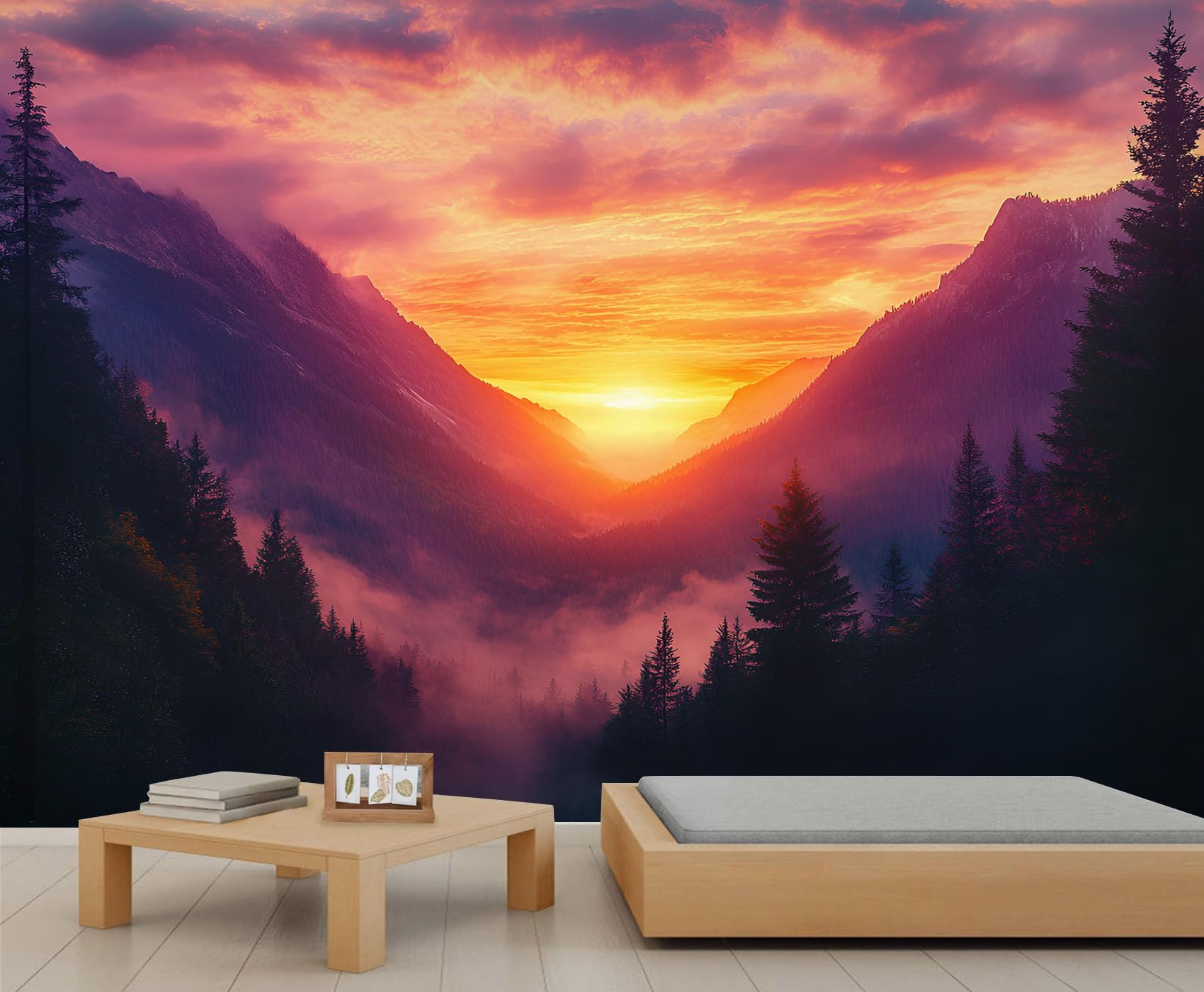 Mountain Range 3D Wallpaper, Sunrise Wall Mural, Landscape Murals for Kids Room Living Bedroom Sofa TV Background Decor - 390x260cm — image 1