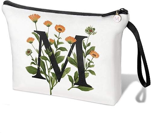 Bolsas con letras iniciales de flores para mujer, bolsa de maquillaje con inicial, bolsa de cosméticos con inicial, bolsa de maquillaje