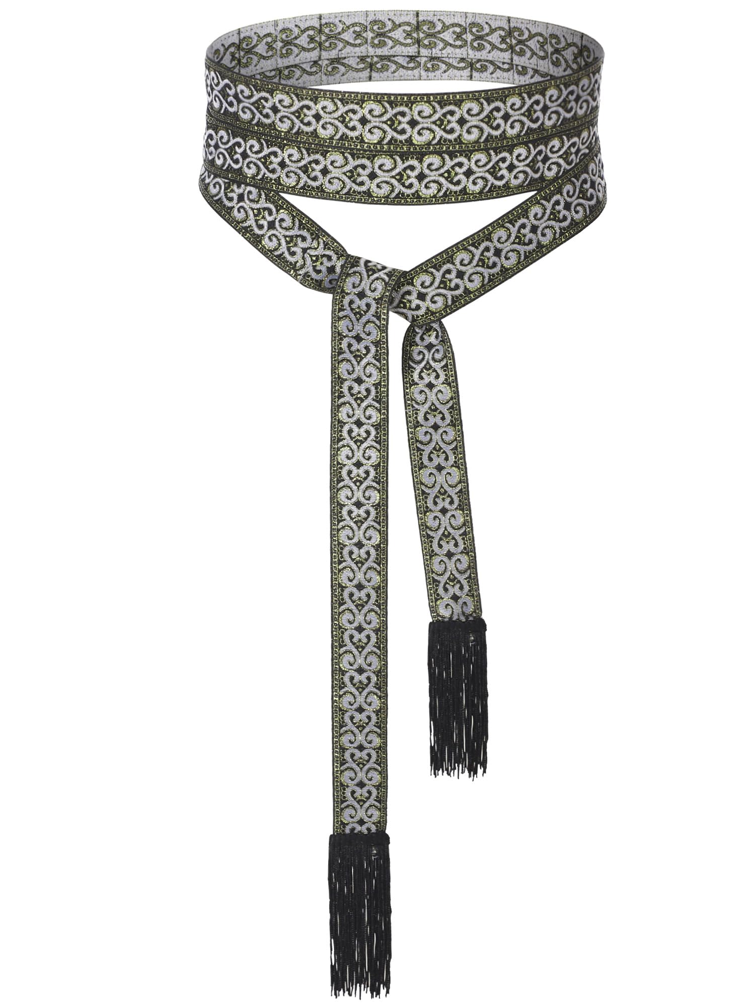 Jiuguva Medieval Women Sash Belt Tassel Waist Belts with Wave Trim Renaissance Dress Tunic Costume Accessory