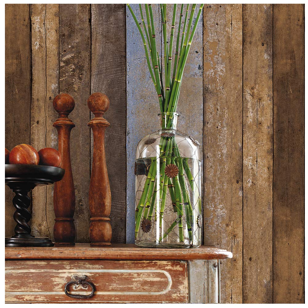 Y207 Distressed Wood Plank Textured Wallpaper Roll, Art Design Faux Wooden Wallpaper Mural Kitchen Bedroom Living Room Workshop Cafe Bar Wall Decoration 20.8in×32.8ft