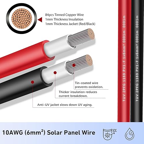 Miniatura 2 de Cable de extensión solar de 30 pies 10 AWG (6 mm), cable de alimentación solar, cable macho hembra, calibre 30 pies, cable de 30 A para techo, cable