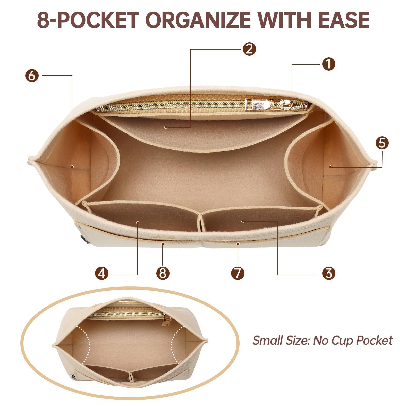 Longchamp Le Pliage, organizador de bolso largo de fieltro de alta calidad para mujer, organizador de mano con 9 compartimentos (grande, beige) 4