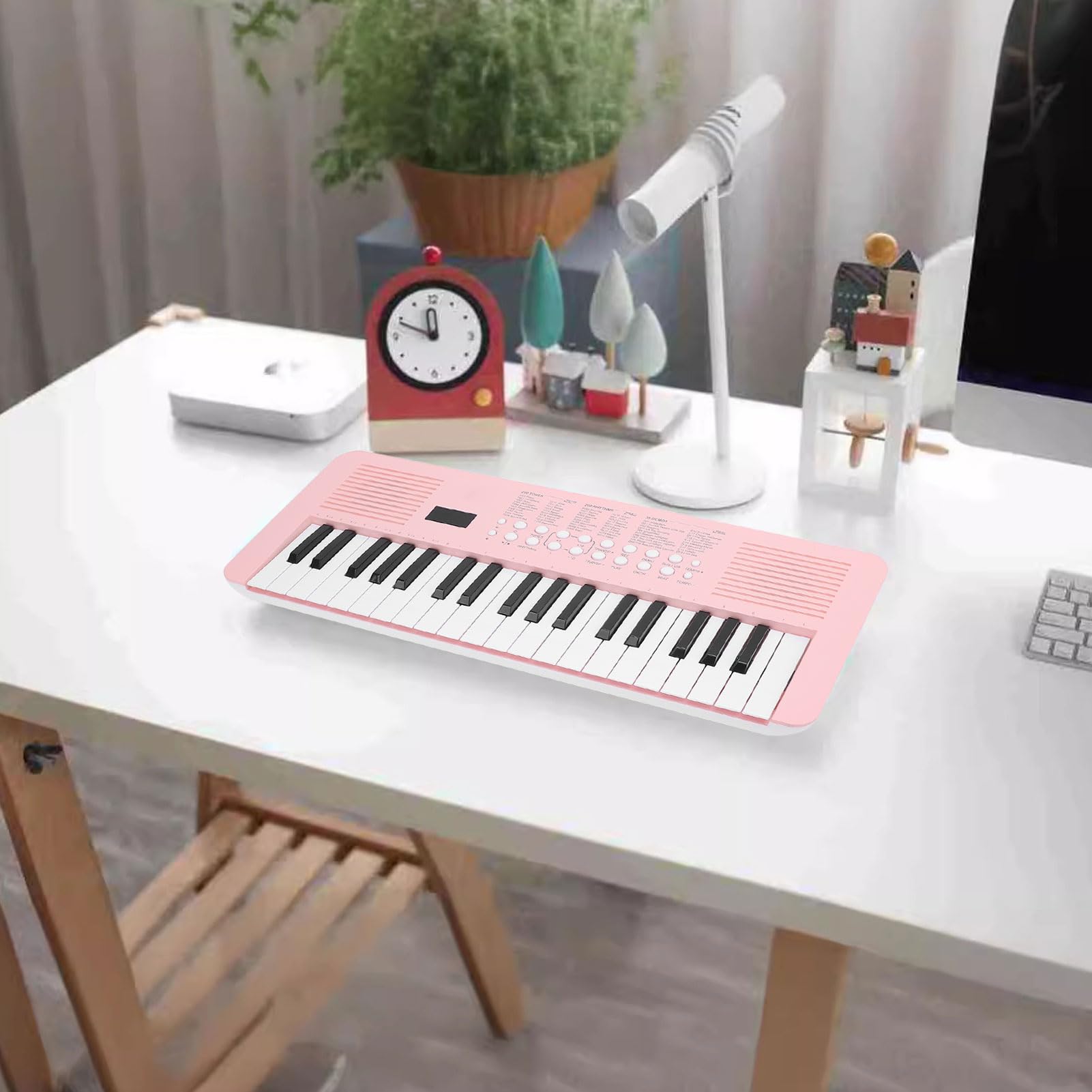 Pianoforte elettronico ZenithAur a 37 tasti con riproduzione della registrazione di brani, tastiera digitale in modalità doppia alimentazione per esercitarsi nella composizione (Rosea)