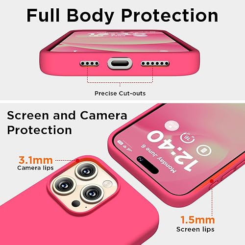 Miniatura 10 de Compatible con iPhone 15 Pro Max, funda de silicona líquida, cuerpo completo, funda protectora a prueba de golpes, delgada funda para teléfono con