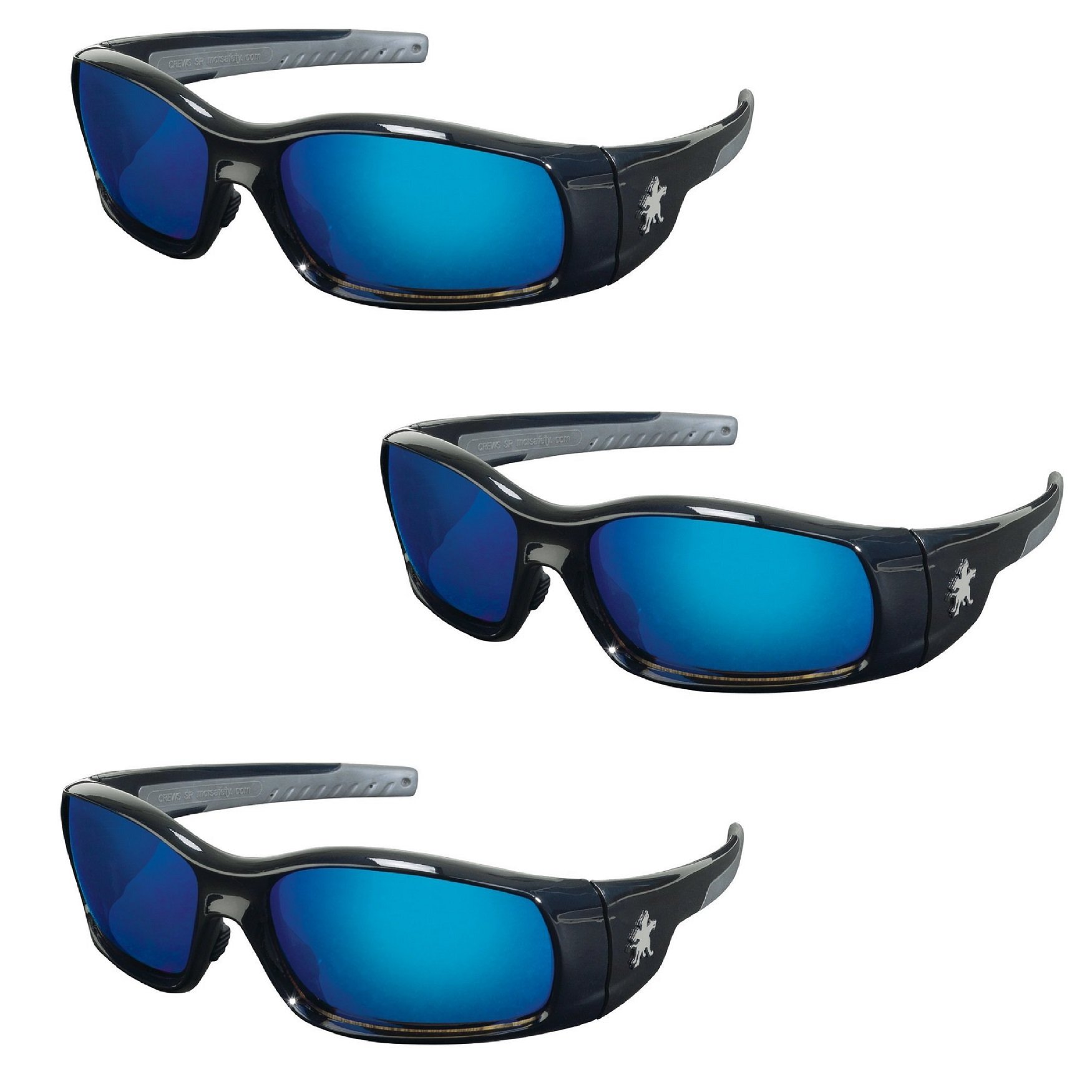 Crews Swagger SR118B Safety Glasses, 3 Pair (Blue Mirror Lens/Black Frame)