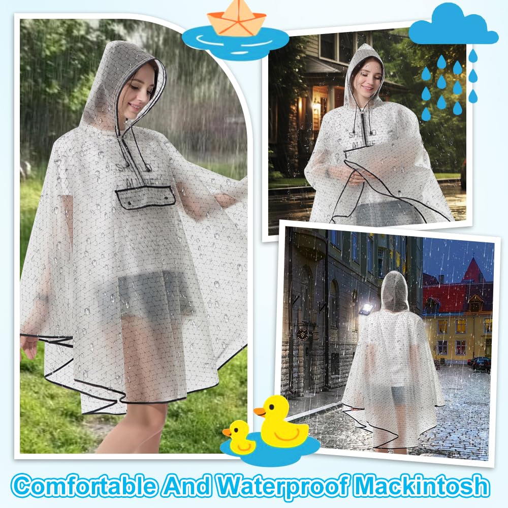 Chubasquero Impermeable Transparente Chubasquero Ultraligero para Hombre y Mujer Poncho de Lluvia con Capucha y Bolsillo Plegable y Reutilizable para Trabajo Viaje Excursión Senderismo