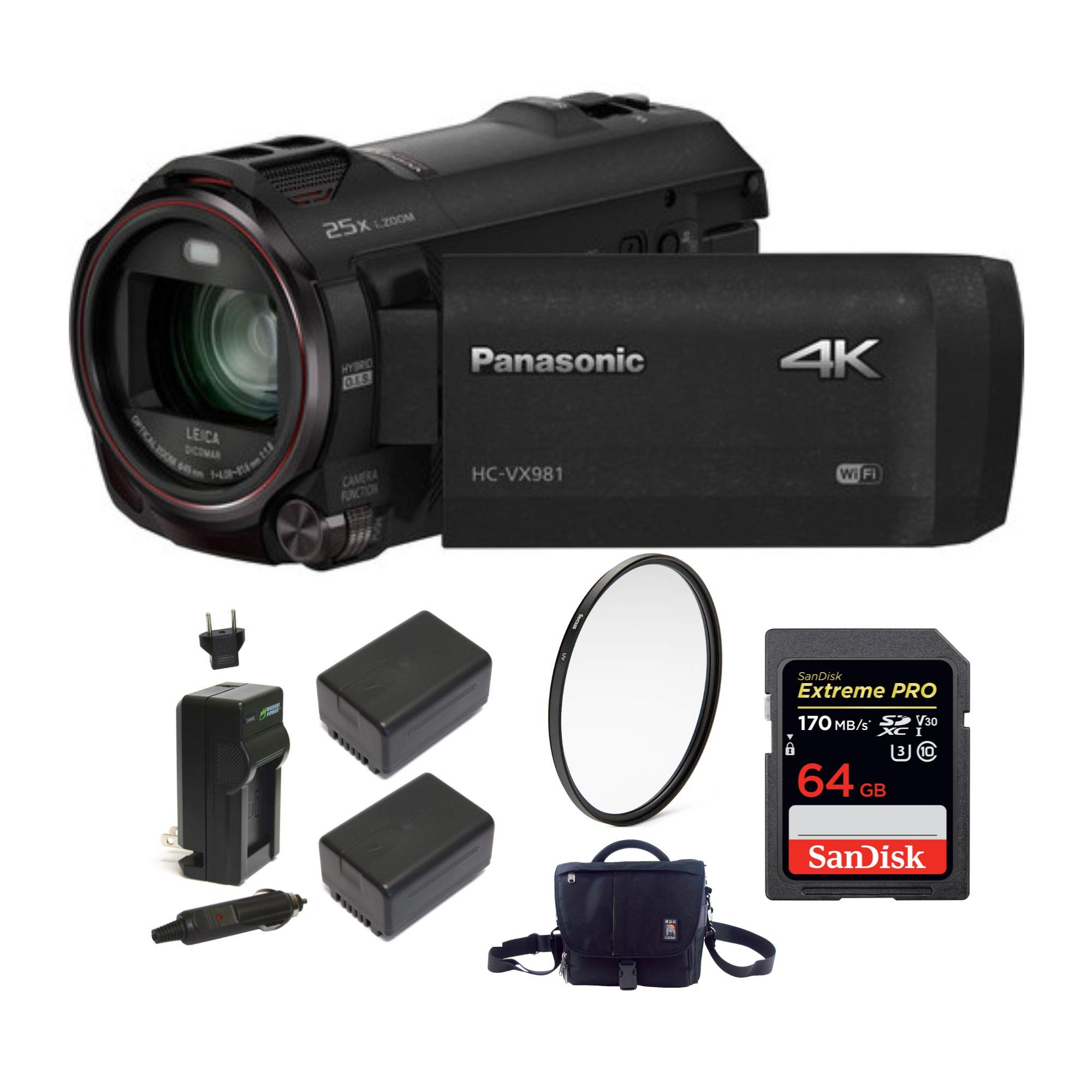 Buy Panasonic HCVX981K 4K Ultra HD Camcorder with 64GB SD Card, Battery, Camera Case, and