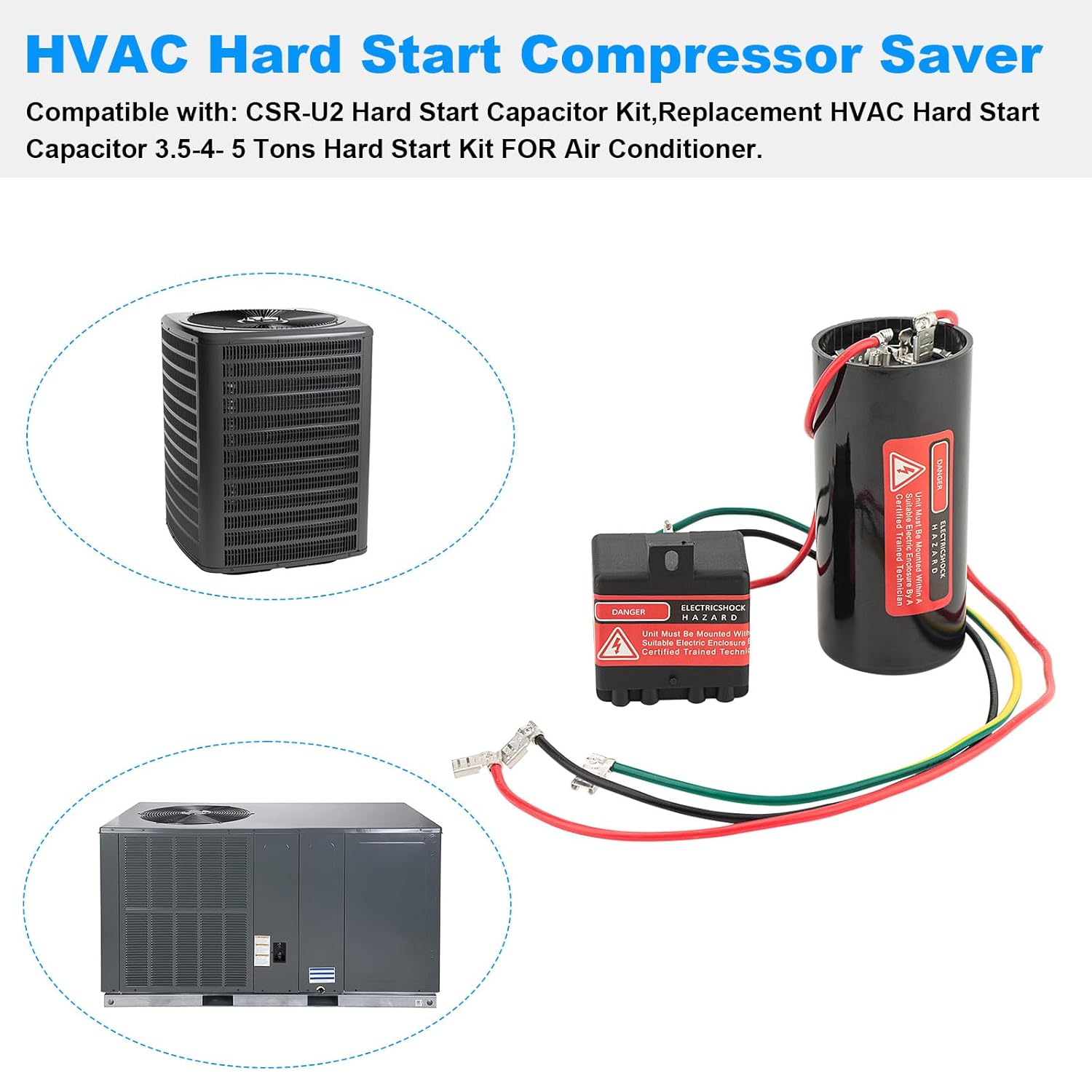 Hard Start Kit for Air Conditioner CSRU2 Compressor Saver Replacement HVAC Hard Start Capacitor 1/2-3.5-4-5 Tons Hard Start Kit