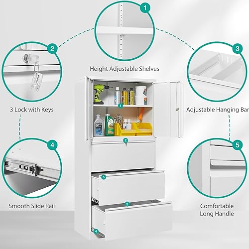 Miniatura 34 de SISESOL Armario de almacenamiento con puertas y estantes de vidrio, armario de despensa de cocina independiente para el hogar, oficina, baño Negro