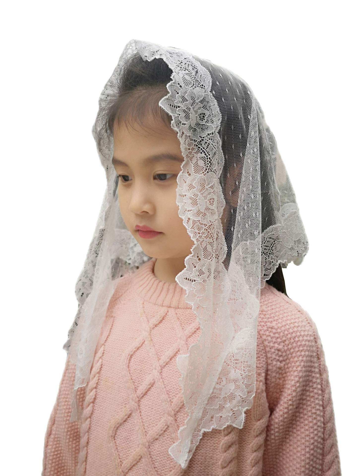 Fanfan Girls Ivory Triangle Mantilla Veil Chapel Veil Lace Latin Mass - Free Size