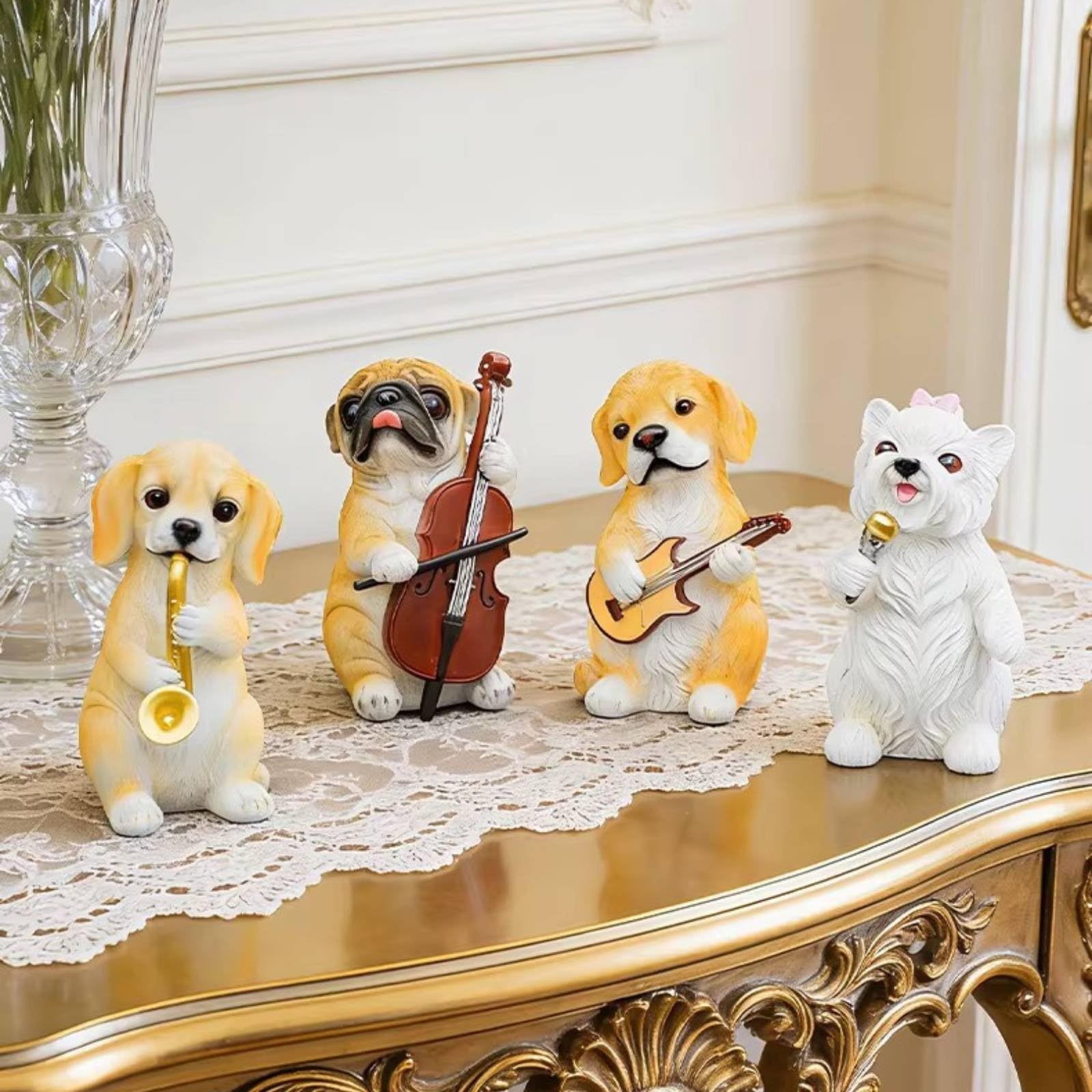PEXORVA 4 Pieces Cute Puppy Band Figurines Hand Painted Resin Dog PEXORVA 4 Pieces Cute Puppy Band Figurines Hand Painted Resin Dog