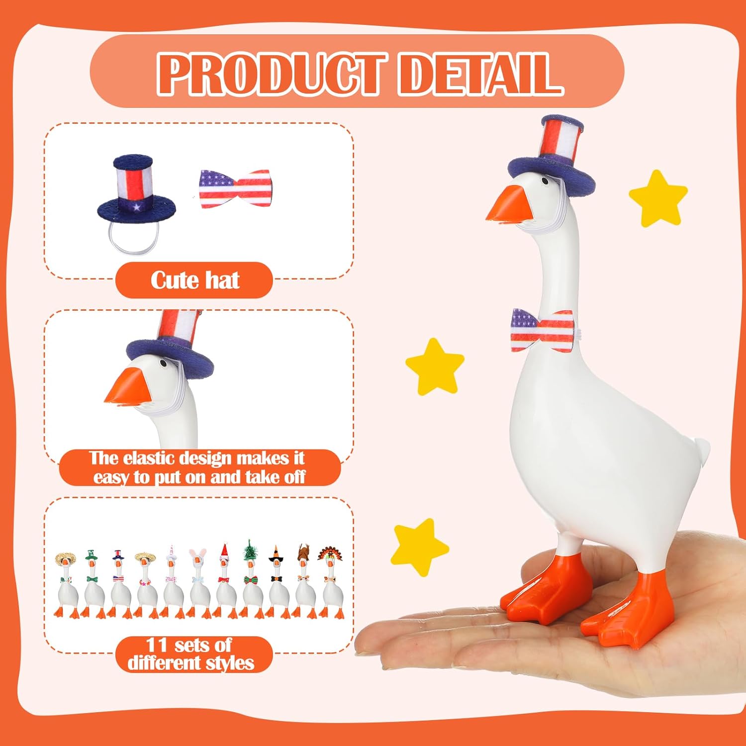 Reginary 11 Set 7 Inch Mini Desk Goose Outfits Spring Summer 4th of July Seasonal Holiday Headwear Mini Goose Hats Accessories Small Desk Bows Clothes Costumes for Desktop Table Decor Gift