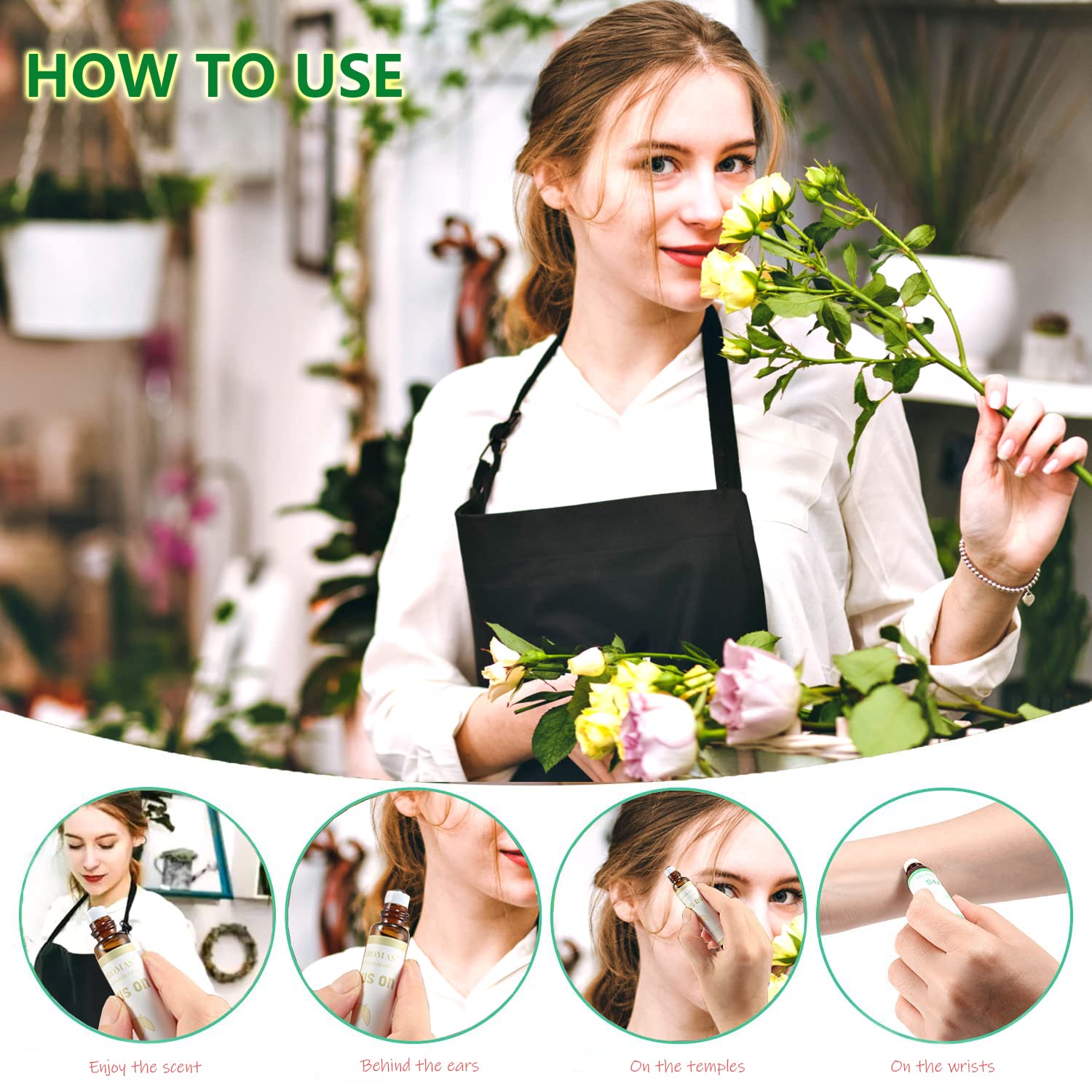 Set di roll on con oli essenziali di aromaterapia HERBROMAS, miscele naturali già diluite per l'uso sulla pelle, regalo rilassante per donne e uomini, confezione da 6 x10ml.