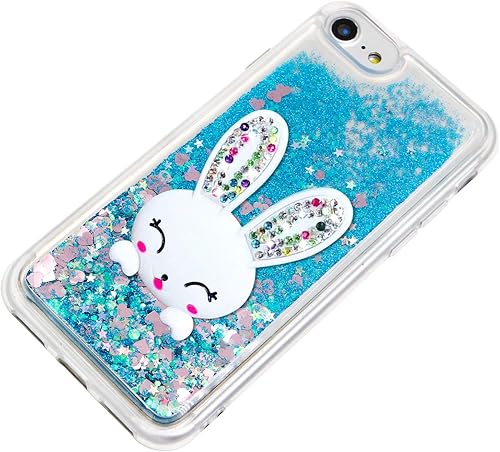 Miniatura 6 de LCHDA Funda con purpurina líquida para iPhone 7 Plus 8 Plus con bonitas orejas de conejo de dibujos animados 3D, soporte de arena movediza