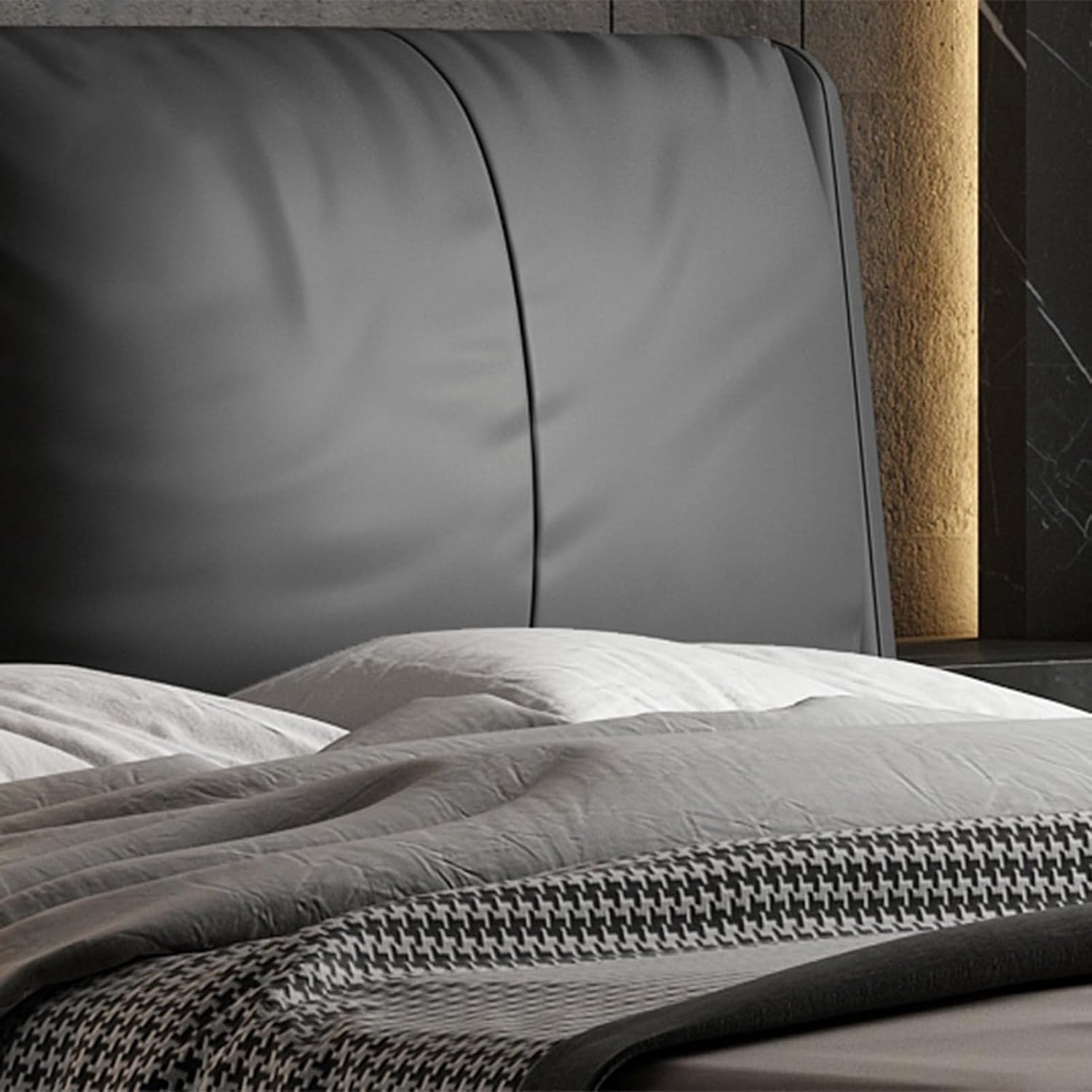 Modern Simplicity Leather Queen Size Platform Bed Wooden Slats Support Ergonomic Upholstered Headboard Noise-Free