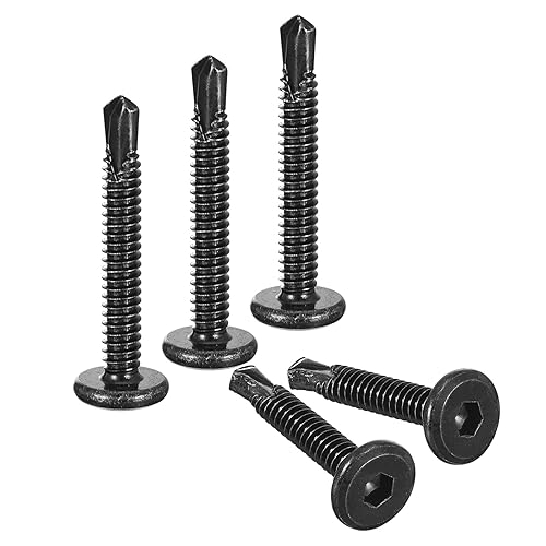uxcell Tornillos autorroscantes hexagonales, 10 x 1-12" 410 Tornillo de perforación de cabeza plana de chapa de acero inoxidable 410, 100 piezas,