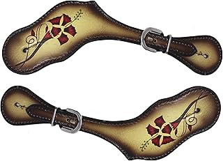 CHALLENGER Horse Western Tack Floral Painted Antique Leather Adjustable Boot Spur Straps 74FK23