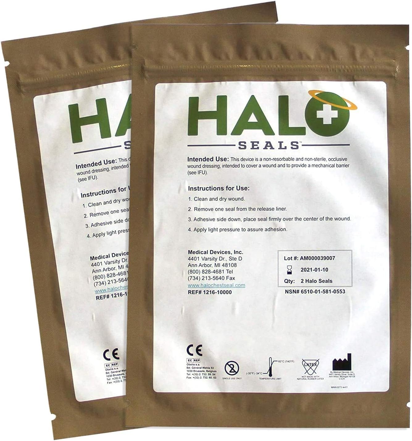 Halo Chest Seal High Performance Occlusive Dressing for Trauma Wounds - 2 Pack