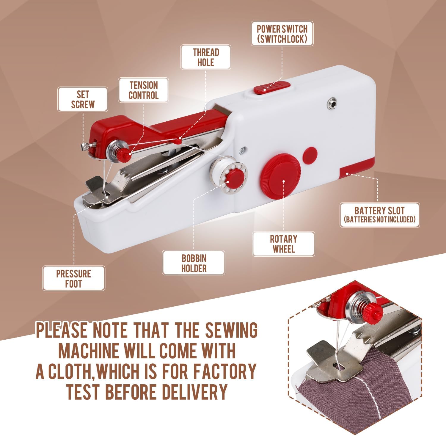 Handheld Sewing Machine CS101,Sewing Machine for Beginners,Portable Electric Mini and Samll Hand Held Kit for Adults and Kids Ages 8-12 Included Mannual and Accessories,Quick Stitching,White and Red