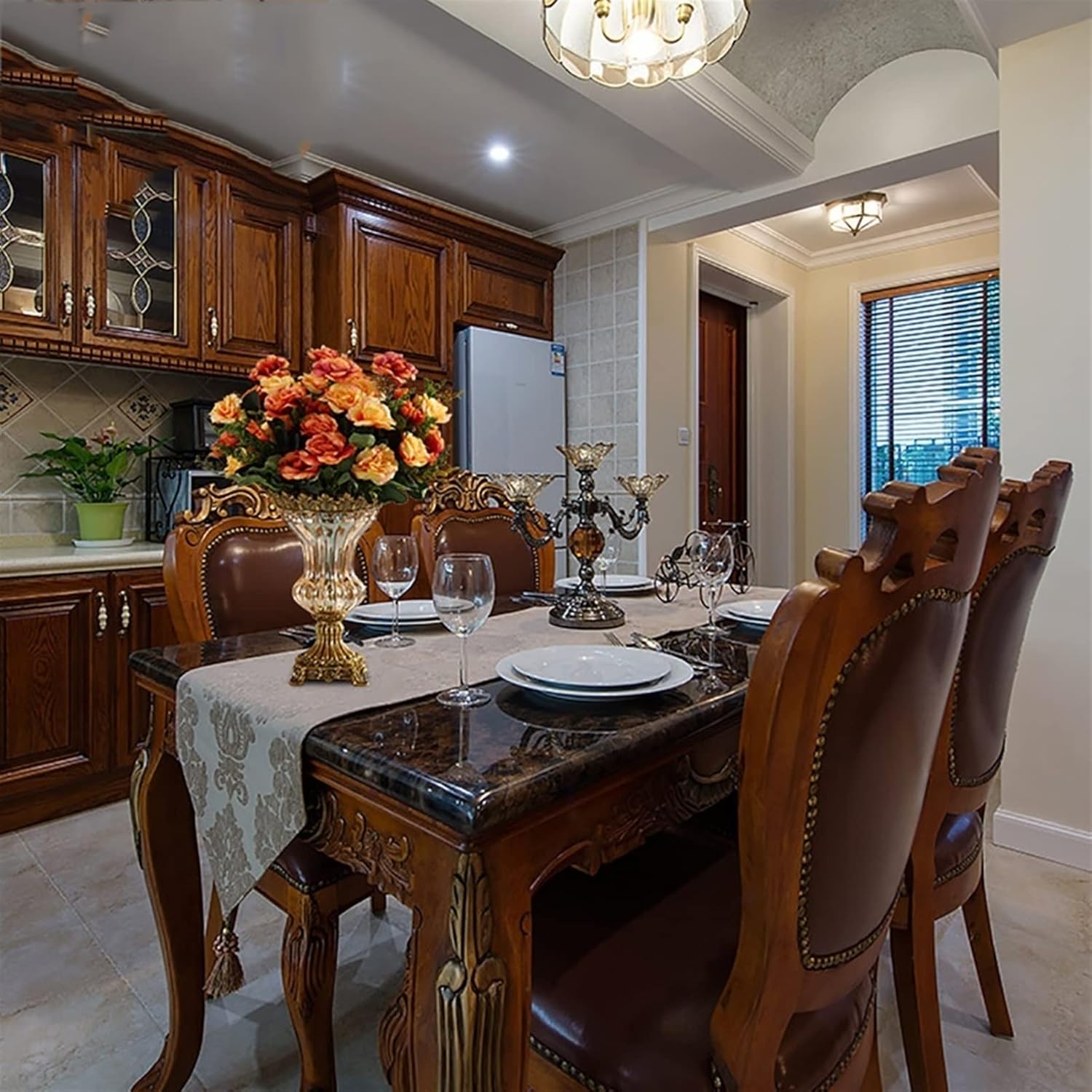 Elegant Large Flower Vases Table Centerpiece for Home Decor,European Retro Tall Big Glass Flowers Chinese Vases,Crystal Vase Glass Flower Vase Jar with Resin Base (Color : Without Flowers)