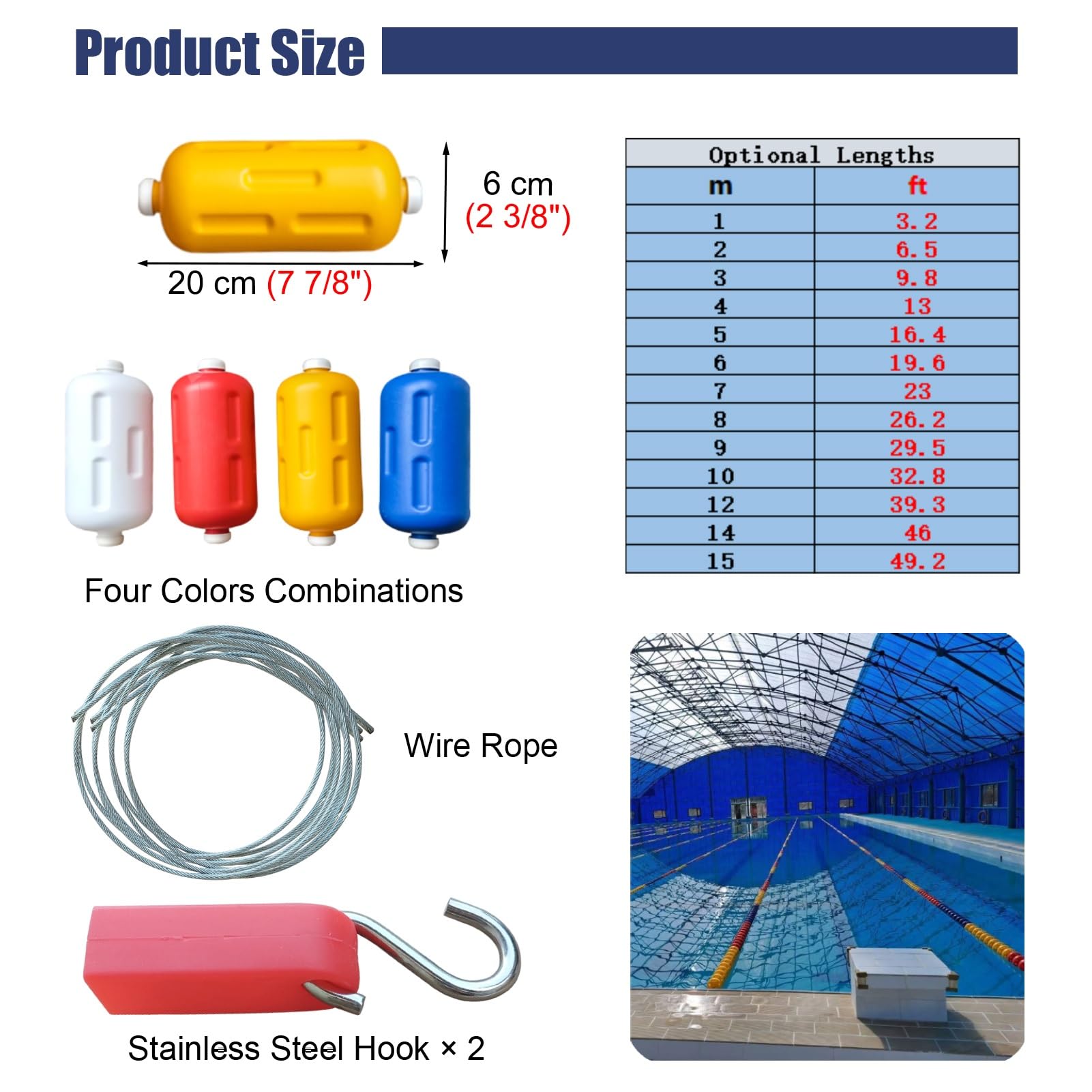 Flotteurs de sécurité professionnels pour piscines – Corde de séparation résistante aux UV pour piscines, marqueur de voie en fil d'acier/nylon durable, barrière de sécurité renforcée pour e