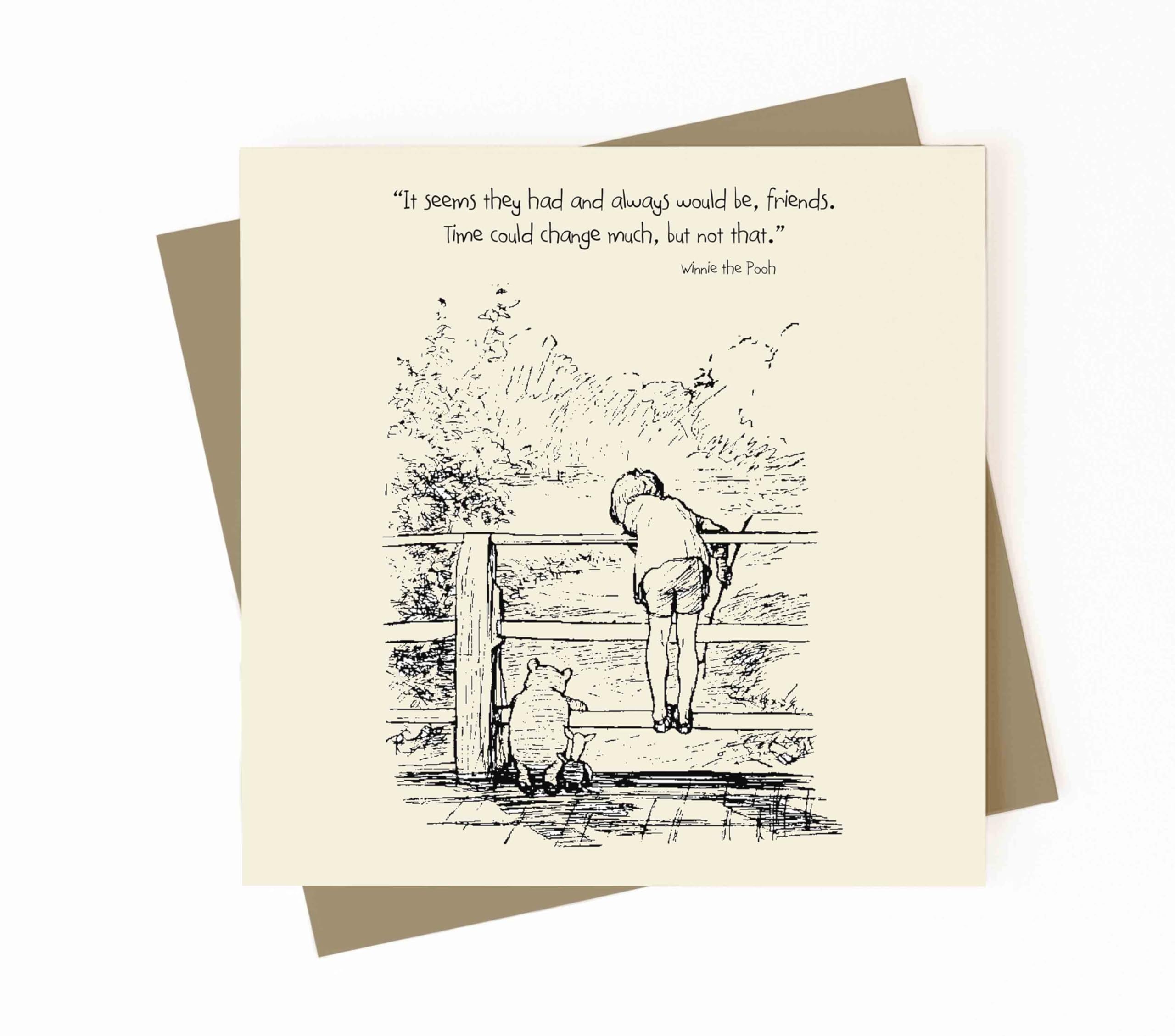 Classic Bear Birthday Card, Friendship - Vintage Bear, Winnie the Pooh - Friends Forever