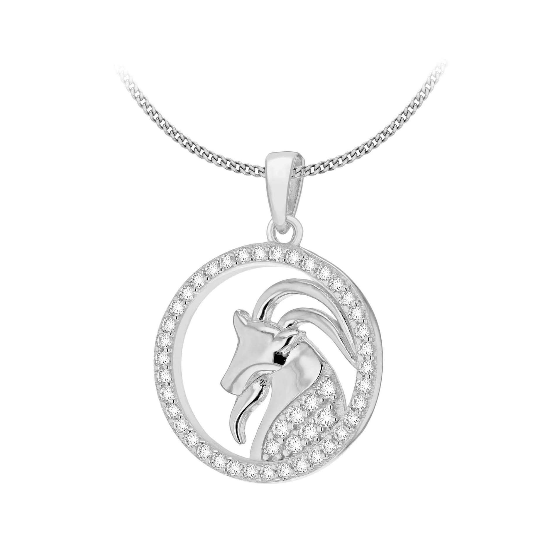 Tuscany Silver Collar con Colgante Signo del Zodíaco para Mujer - Cadena Grumet en Plata de Ley Chapada en Rodio con Circonita - 46 cm