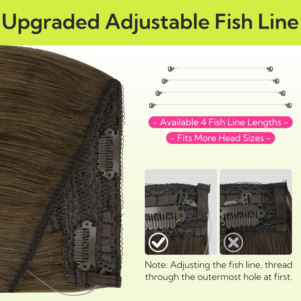 HOTBANANA Wire Hair Extensions, 14 Inch 75g Ombre Walnut Brown to Ash Brown and Bleach, Transparent Fish Line Wire Extensions Remy Real Human Hair Straight Invisible Soft Skin Weft Silky for Women