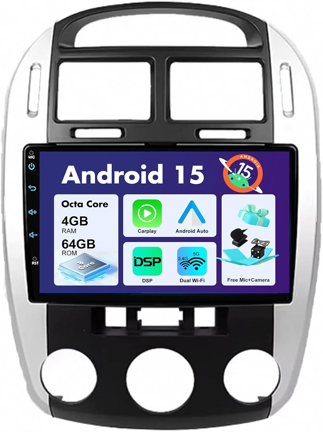 SXAUTO Android 15 IPS radio samochodowe do KIA Cerato (2008-2012) - wbudowane Carplay/Android Auto/DSP - kamera LED + MIC - 4G + 64G - DAB 360-CAM sterowanie kierownicą Fast Boot WiFi AHD - 2 DIN 9