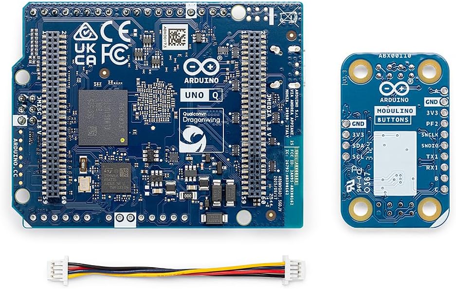 Arduino UNO Q 4GB + Modulino Buttons — Plug‑and‑Play Qwiic Sensor/Actuator Bundle for AI, IoT, Robotics & Prototyping | Linux + Arduino | No‑Solder Modular Expansion