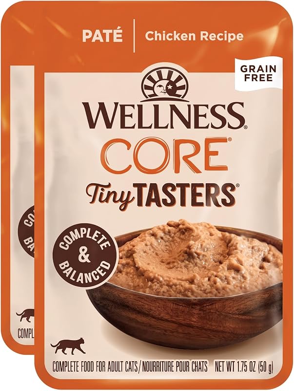 Ração úmida para gatos Wellness CORE Tiny Tasters Pâté de frango sem grãos 49 g, pacote com 24 sachês