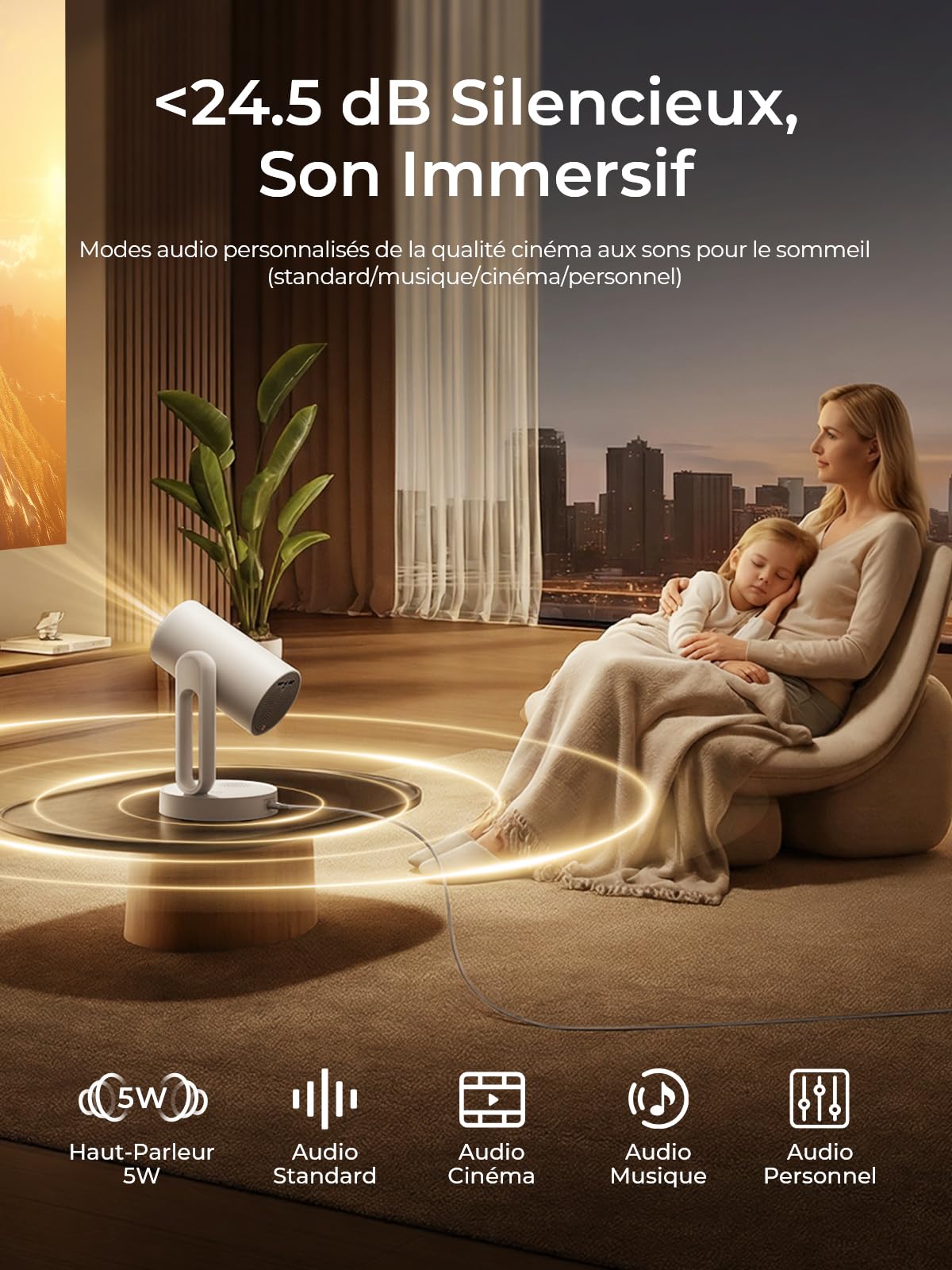 Projecteur Video 4K Supporté,Google TV, Auto Focus/Keystone WiFi Bluetooth FHD 1080P, Video Projecteur avec Rotatif 140°, Veilleuse Tactile ETOE Starfish Plus 300 ANSI Retroprojecteur ​Home Cinéma