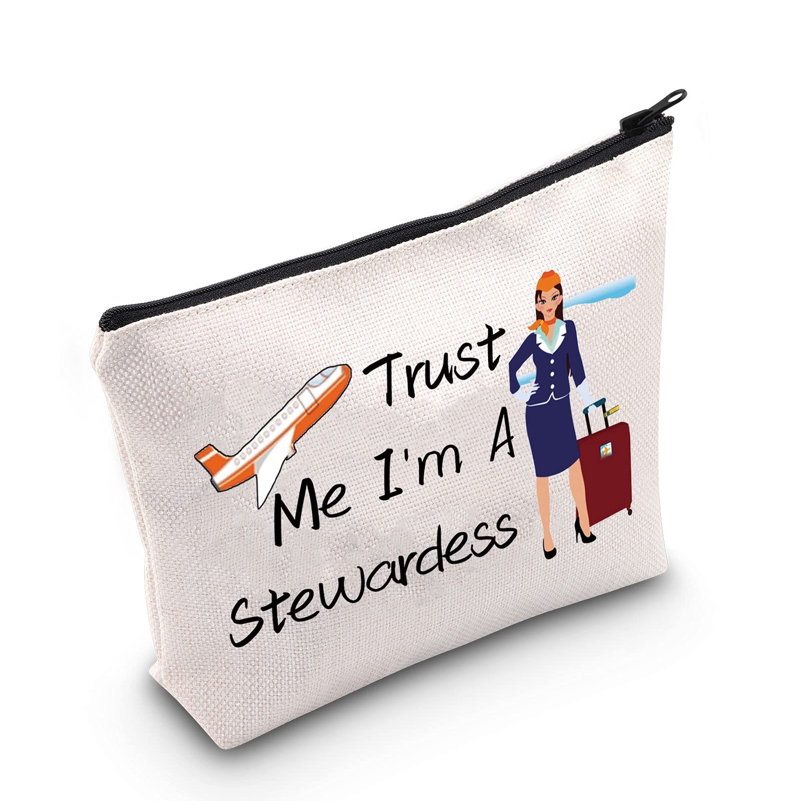 MEIKIUP Air Stewardess Makeup Bag Flight Attendant Gifts Stewardess Aviation Gifts Trust Me I'm A Stewardess Travel Zipper Cosmetic Bag, Trust Me I'm A Stewardess bag