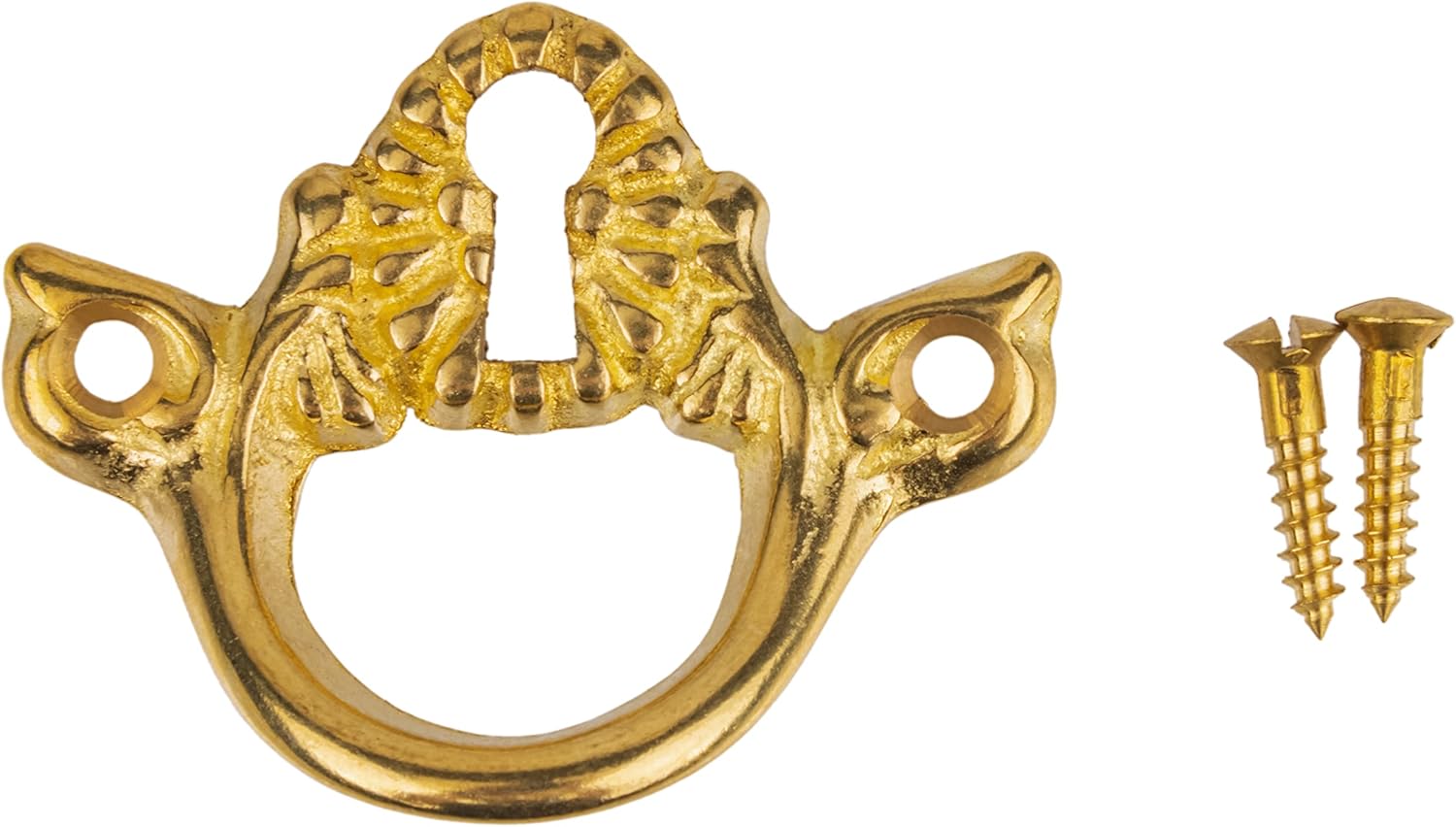 Horizontal Antique Brass Drawer Pull with Keyhole Cover - 2" x 1-5/8" - Handle for China Cabinet Door - Antique Furniture Hardware - KC11-B